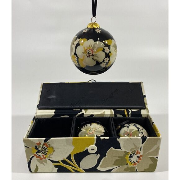 Vera Bradley Floral Reverse Painted Ornaments set of 3 2012 Black Dogwood - Picture 2 of 8